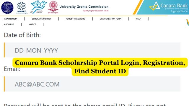 Canara Bank Scholarship Portal Login, Registration - scholarship.canarabank.in Find Student ID